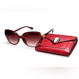 Elegant Red Sunglasses and Wallet Set